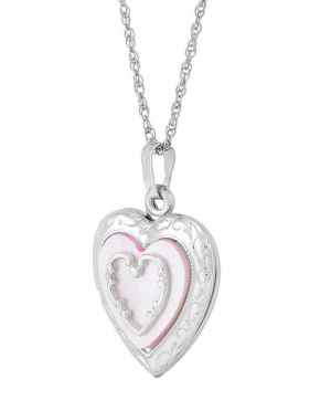 Heart Locket Necklace – Sterling Silver with Mother-of-Pearl Inlay (18")