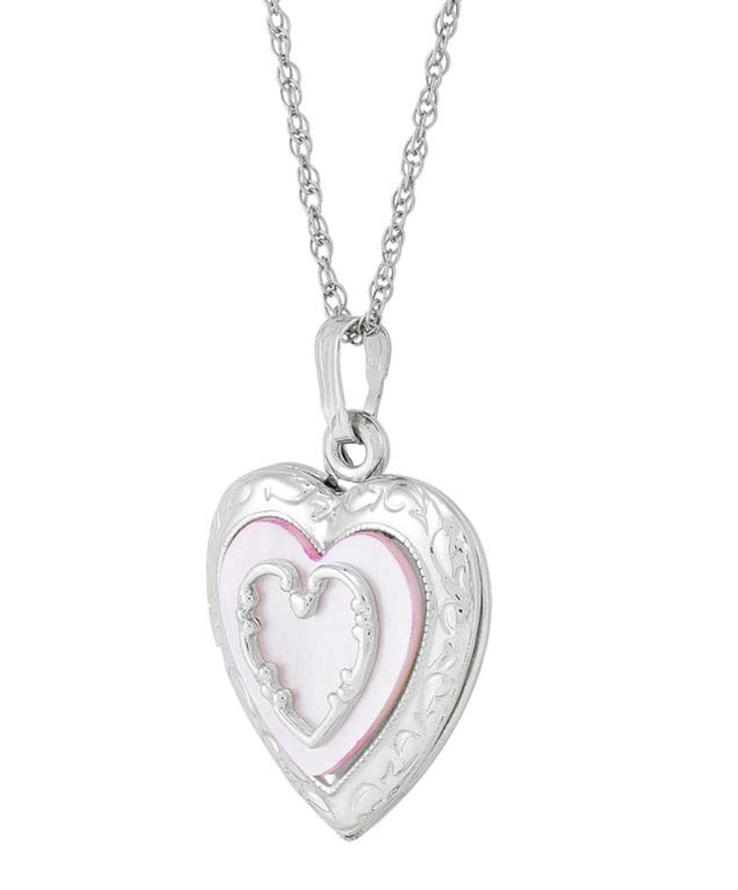 Heart Locket Necklace – Sterling Silver with Mother-of-Pearl Inlay (18")